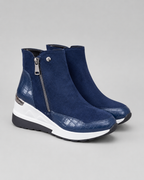 Women's Wedge Heel Sneaker Ankle Boots with Side Zip