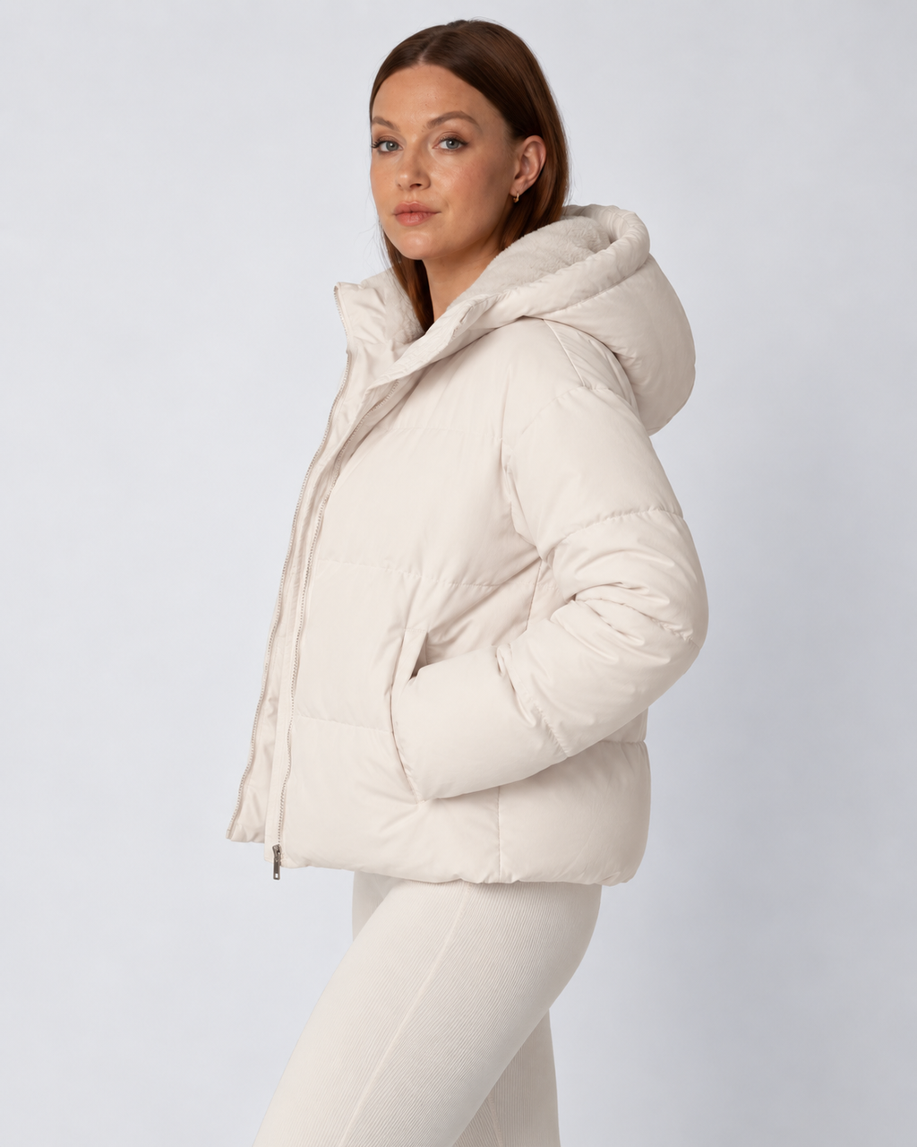 Women's Padded Hooded Puffer Jacket with Fleece Lining and Pockets