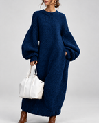 Women's Oversized Chunky Knit Maxi Jumper Dress with Balloon Sleeves
