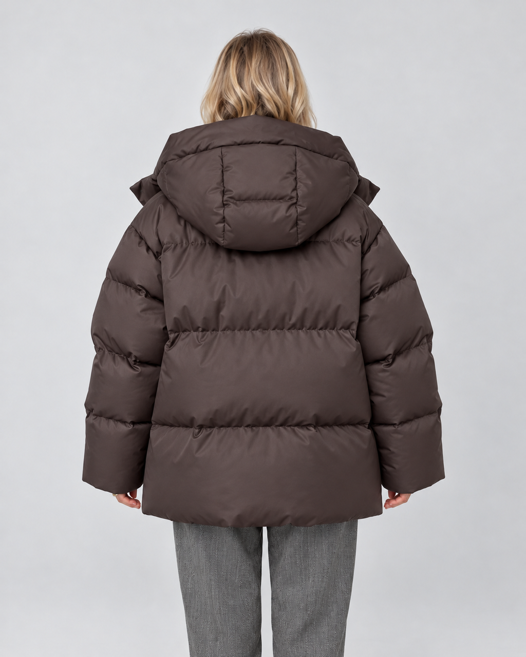 Women’s Oversized Hooded Puffer Jacket with Zip Front and Drop Shoulders