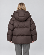 Women’s Oversized Hooded Puffer Jacket with Zip Front and Drop Shoulders