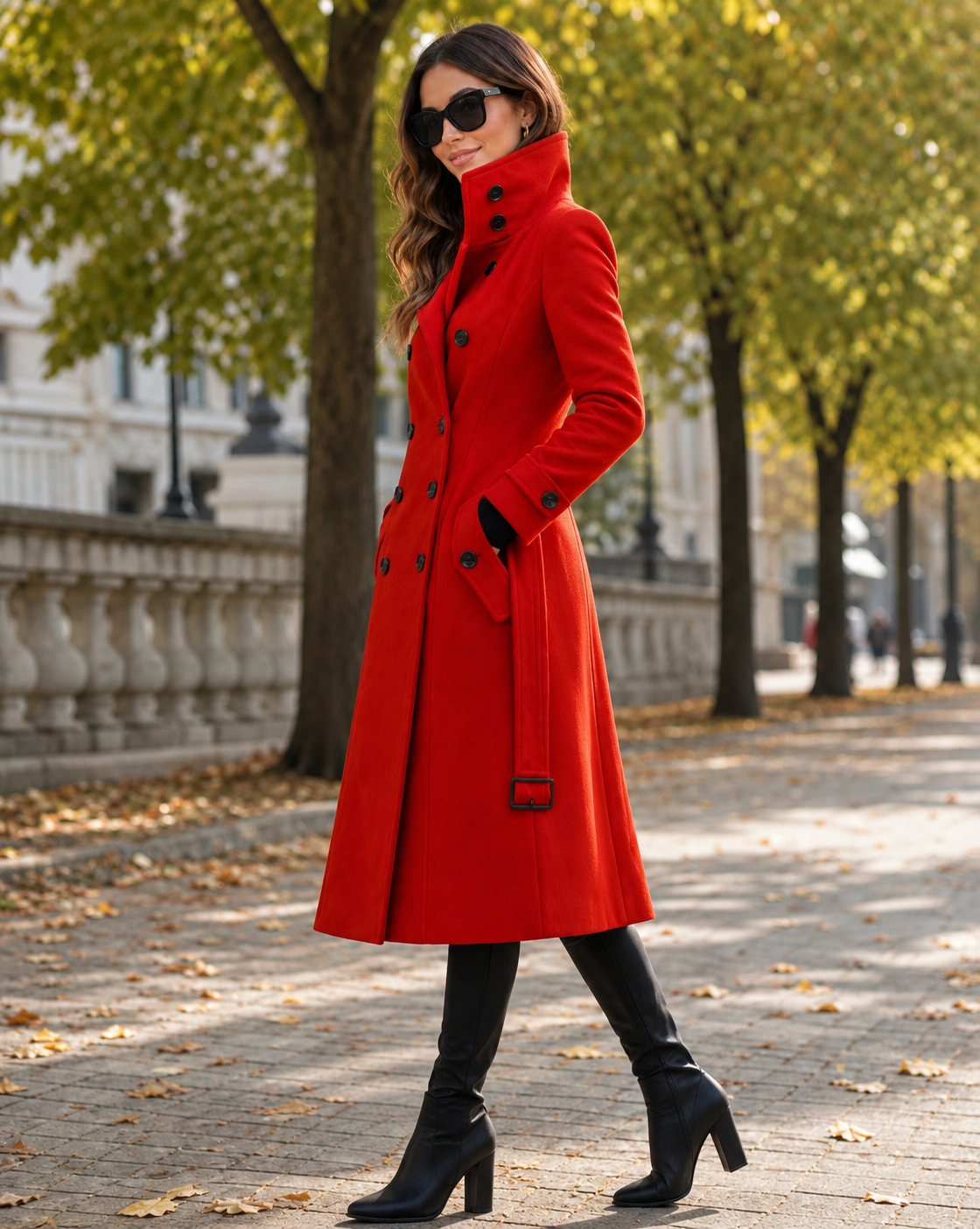Women's Double Breasted Wool Blend Coat with Stand Collar