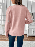 Women's Knit Jumper with Heart Print and Lace V Neckline