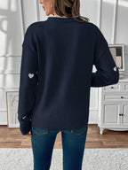 Women's Knit Jumper with Heart Print and Lace V Neckline