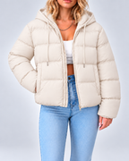 Women's Cotton Padded Hooded Puffer Jacket with Zip Front and Pockets