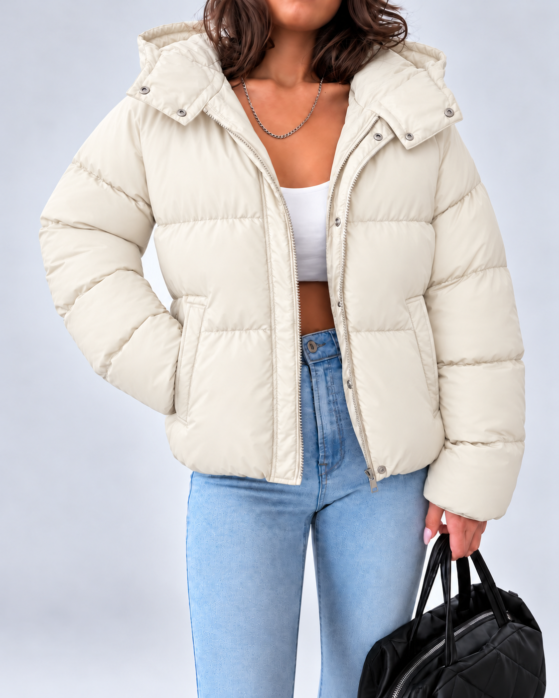 Women's Oversized Hooded Padded Puffer Jacket with Zip Front