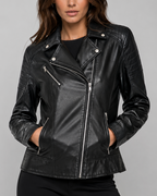Women's Asymmetric Zip Up Faux Leather Biker Jacket