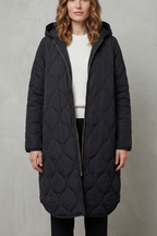 Women's Longline Hooded Quilted Coat with Zip Front