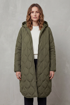 Women's Longline Hooded Quilted Coat with Zip Front