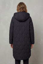 Women's Longline Hooded Quilted Coat with Zip Front