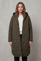 Women's Longline Hooded Quilted Coat with Zip Front