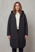 Women's Longline Hooded Quilted Coat with Zip Front
