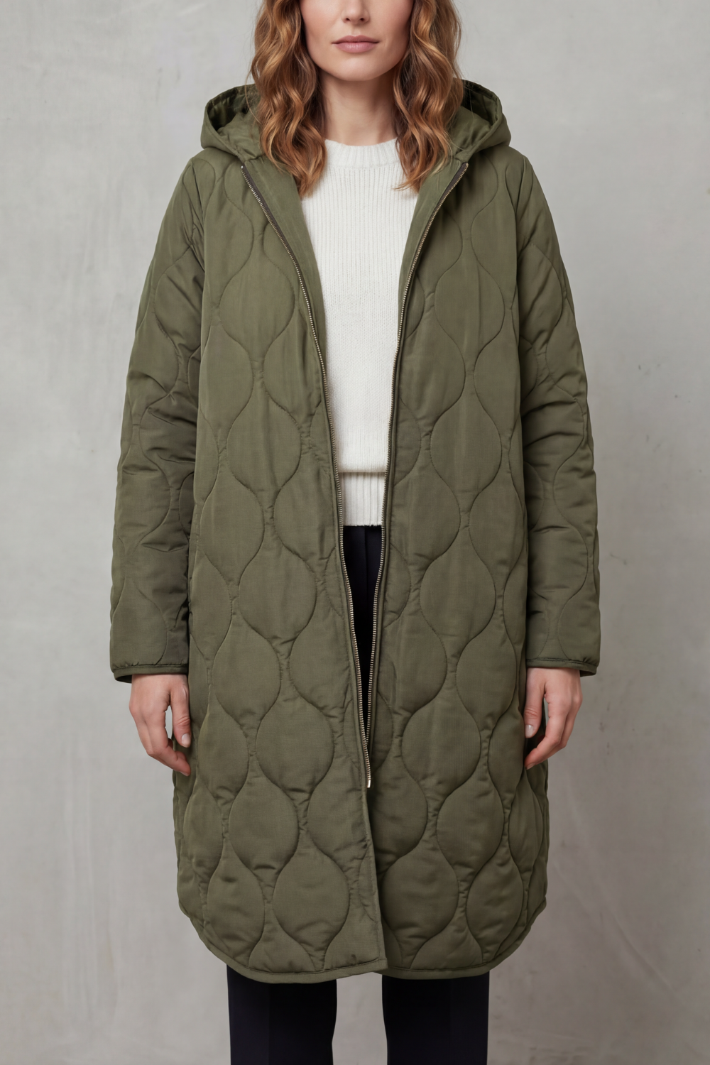 Women's Longline Hooded Quilted Coat with Zip Front