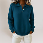 Women's Knit Jumper with Polo Collar and Button Placket