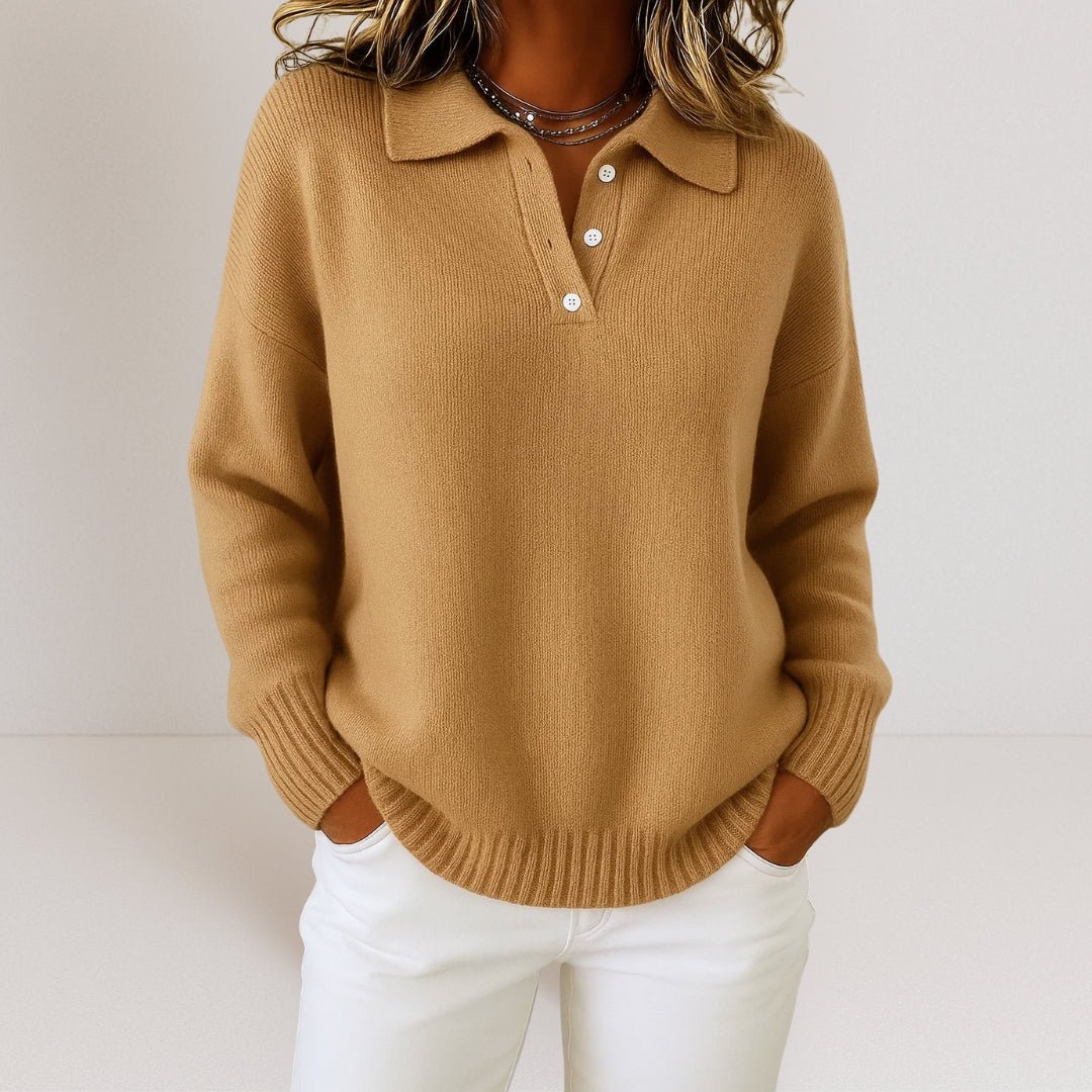 Women's Knit Jumper with Polo Collar and Button Placket