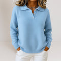 Women's Knit Jumper with Polo Collar and Button Placket