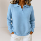 Women's Knit Jumper with Polo Collar and Button Placket