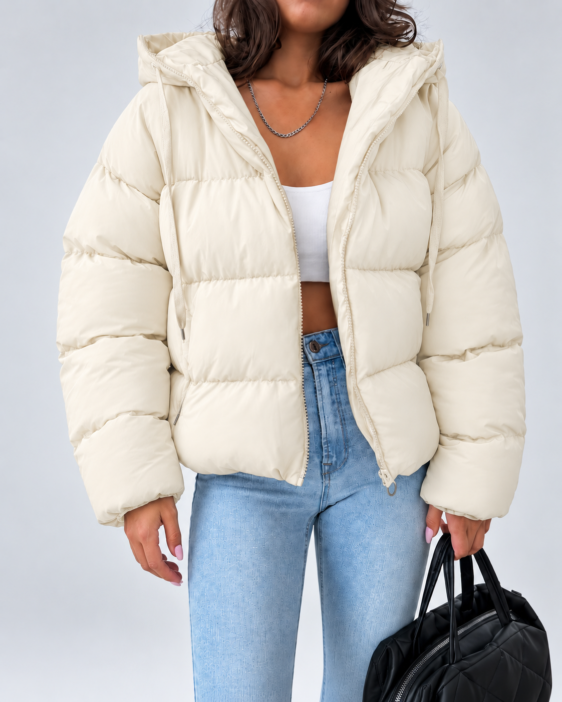 Women's Oversized Hooded Padded Puffer Jacket with Zip Front