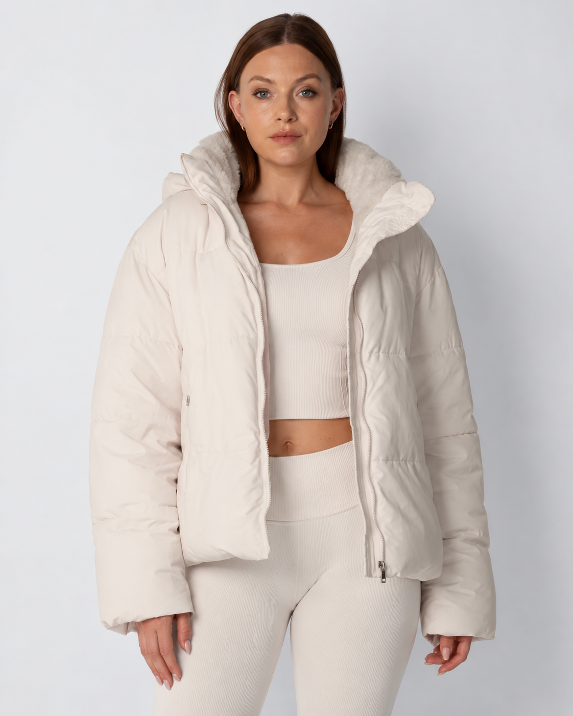 Women's Padded Hooded Puffer Jacket with Fleece Lining and Pockets