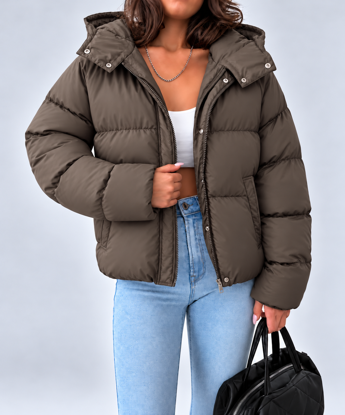 Women's Oversized Hooded Padded Puffer Jacket with Zip Front
