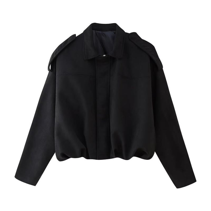 Women's Oversized Cropped Suede Style Jacket with Zip Front and Collar