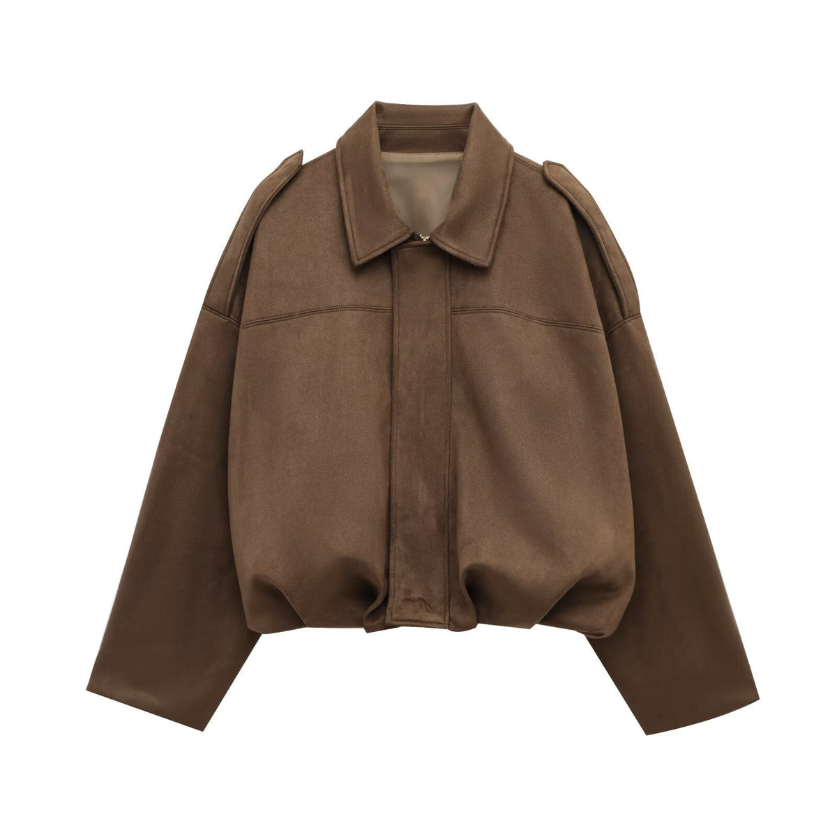Women's Oversized Cropped Suede Style Jacket with Zip Front and Collar