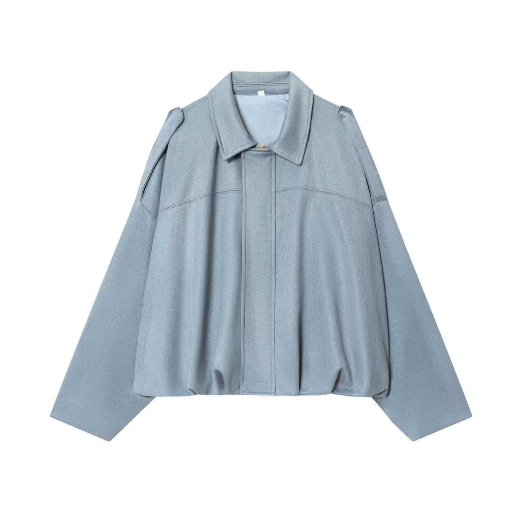 Women's Oversized Cropped Suede Style Jacket with Zip Front and Collar