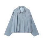Women's Oversized Cropped Suede Style Jacket with Zip Front and Collar