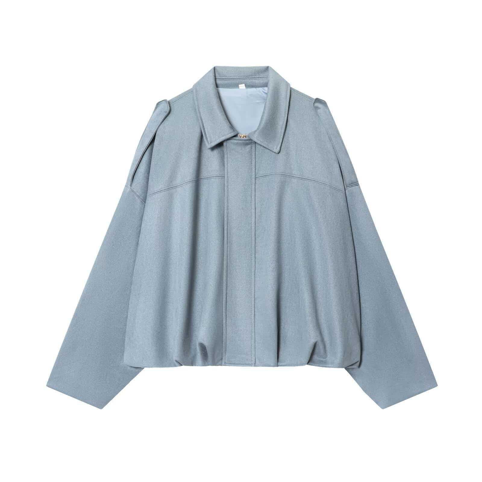 Women's Oversized Cropped Suede Style Jacket with Zip Front and Collar