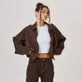 Women's Oversized Cropped Suede Style Jacket with Zip Front and Collar