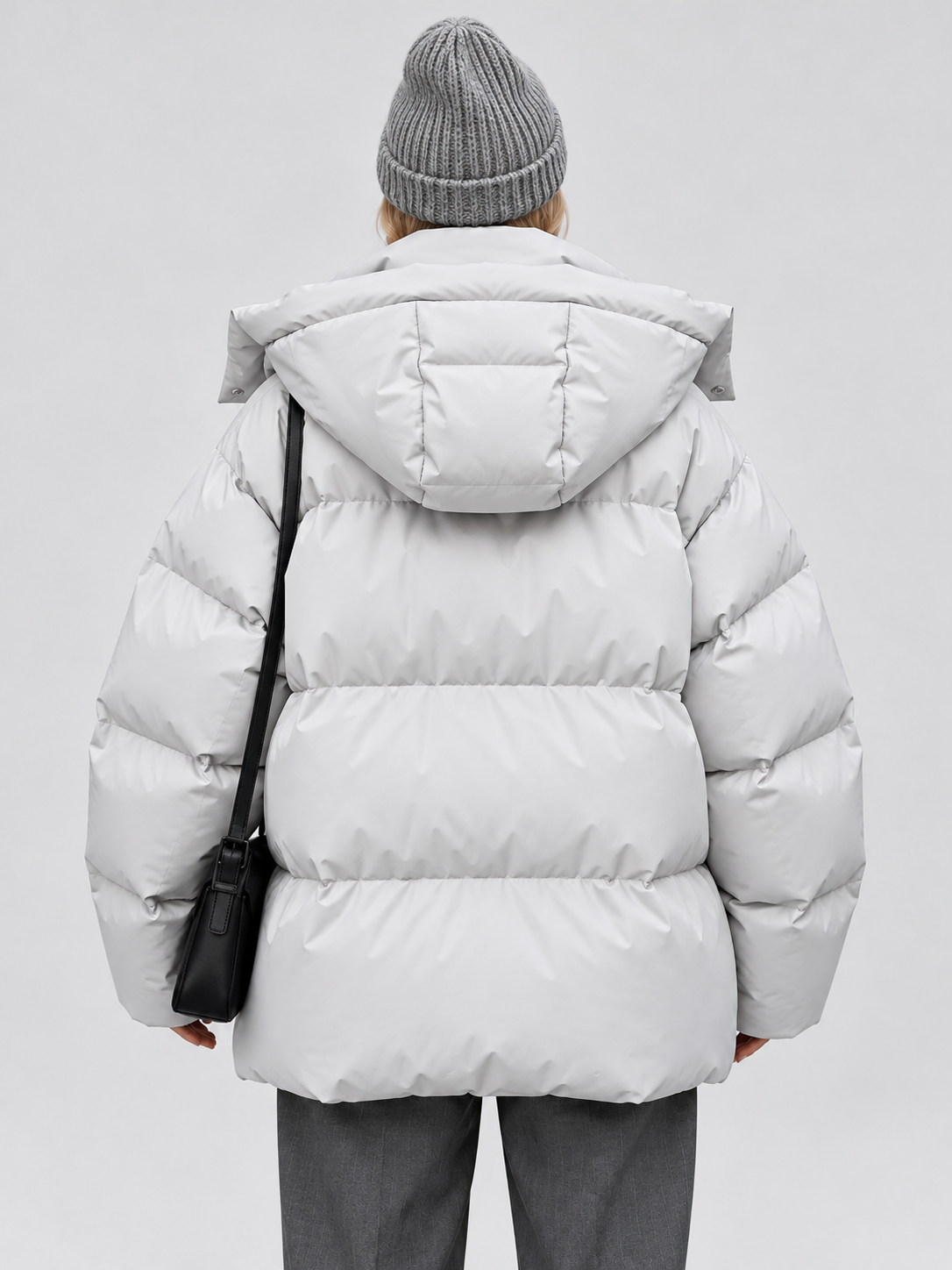 Women’s Oversized Hooded Puffer Jacket with Zip Front and Drop Shoulders
