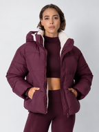 Women's Padded Hooded Puffer Jacket with Fleece Lining and Pockets