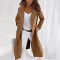 Women's Longline Double Breasted Coat with Lapel Collar with Pockets