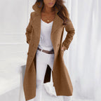 Women's Longline Double Breasted Coat with Lapel Collar with Pockets