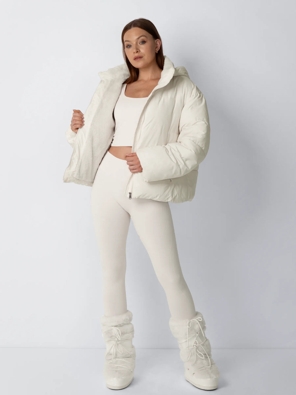 Women's Padded Hooded Puffer Jacket with Fleece Lining and Pockets