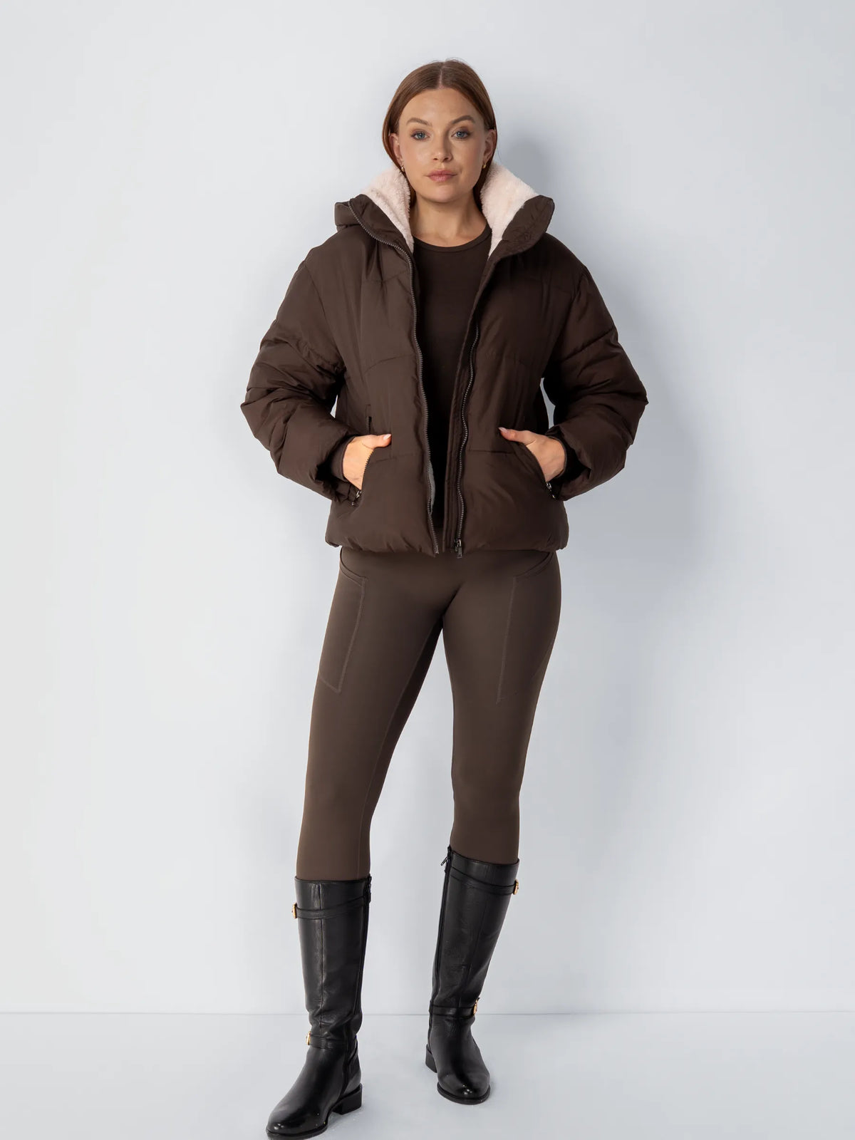 Women's Padded Hooded Puffer Jacket with Fleece Lining and Pockets