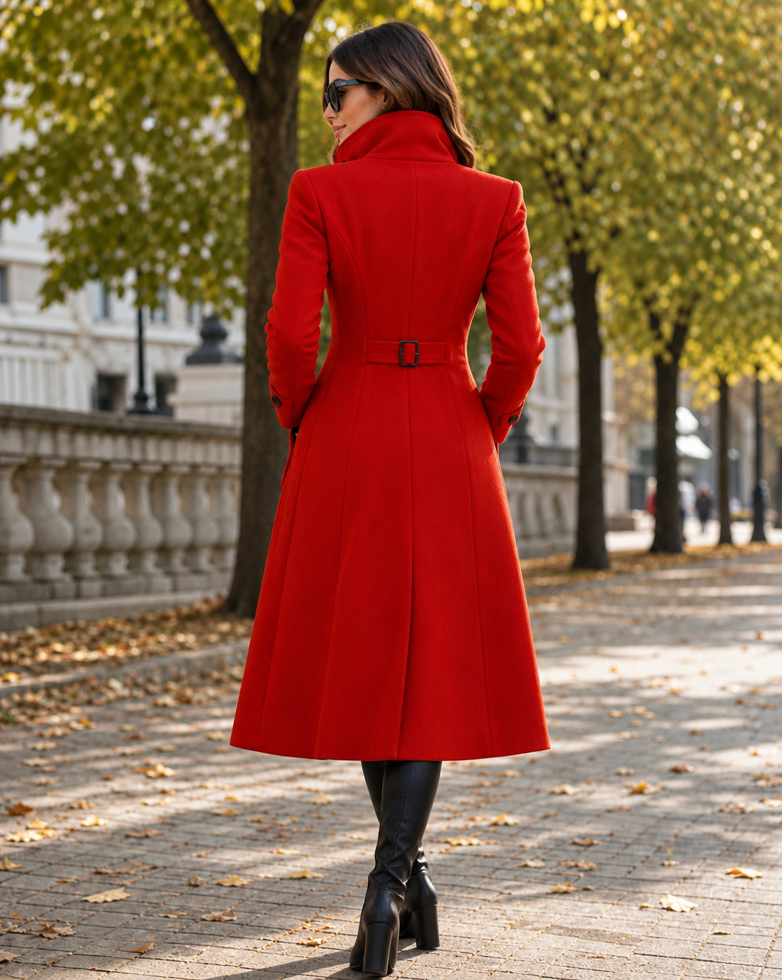 Women's Double Breasted Wool Blend Coat with Stand Collar