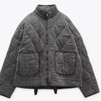 Women's Quilted Jacket with High Collar and Patch Pockets