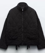 Women's Quilted Jacket with High Collar and Patch Pockets