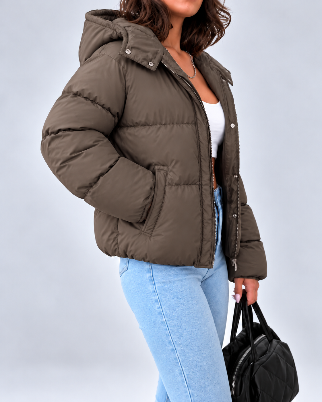 Women's Oversized Hooded Padded Puffer Jacket with Zip Front