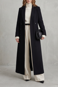 Women's Double Breasted Long Coat with Lapel Collar and Button Front