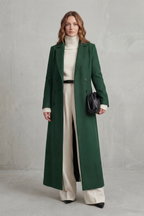 Women's Double Breasted Long Coat with Lapel Collar and Button Front