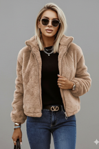 Women's Teddy Fleece Jacket with Stand Collar and Zip Front