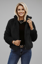 Women's Teddy Fleece Jacket with Stand Collar and Zip Front