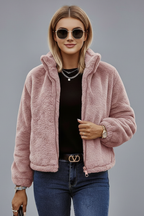 Women's Teddy Fleece Jacket with Stand Collar and Zip Front