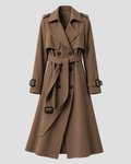 Women's Long Belted Trench Coat with Lapel Collar