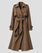 Women's Long Belted Trench Coat with Lapel Collar