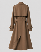 Women's Long Belted Trench Coat with Lapel Collar