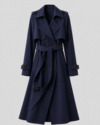 Women's Long Belted Trench Coat with Lapel Collar