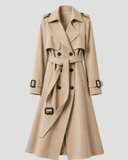 Women's Long Belted Trench Coat with Lapel Collar